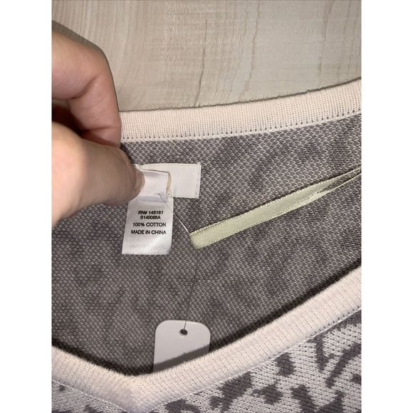 C womens 100% Cotton Gray Ivory Knit V Neck Wrap Shawl Pullover Size XL NWT-7646 - Picture 4 of 5